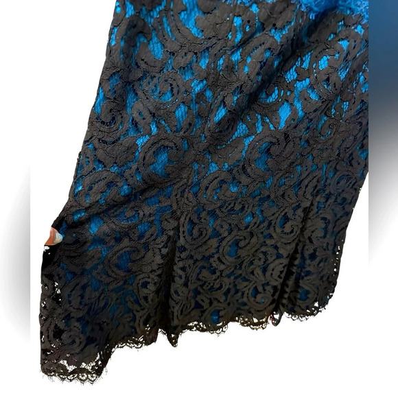 Tadashi Shoji Turquoise Blue Lace Overlay Sheath Dress Knee Length Size 4 - Picture 8 of 11